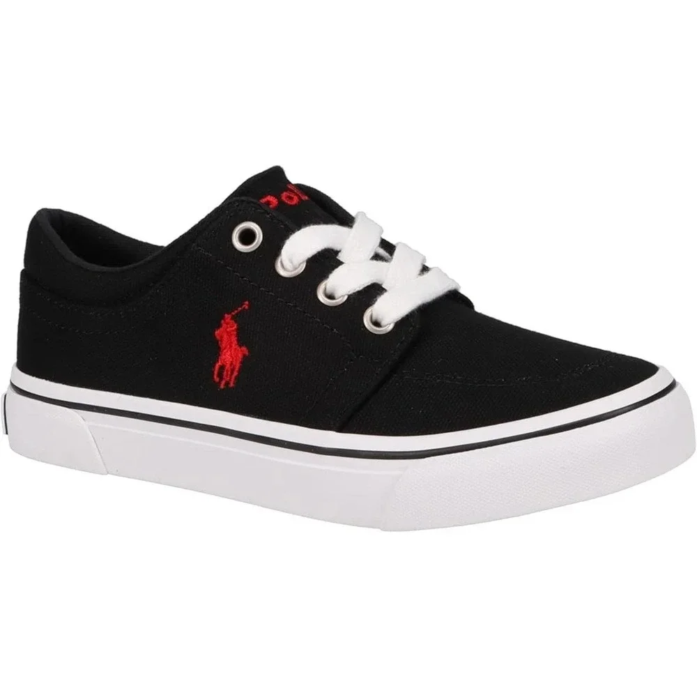 Polo Ralph Lauren Faxson Sneaker Boys 5 Black Red Canvas Pony